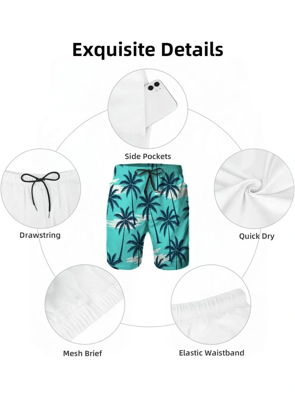 Men's Turquoise Palm Print Swim Shorts